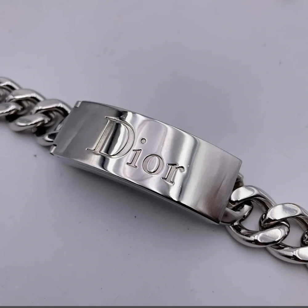 VTG Christian Dior Silver Chain Link Nameplate Logo Lip Gloss ID Makeup Bracelet - Picture 8 of 16